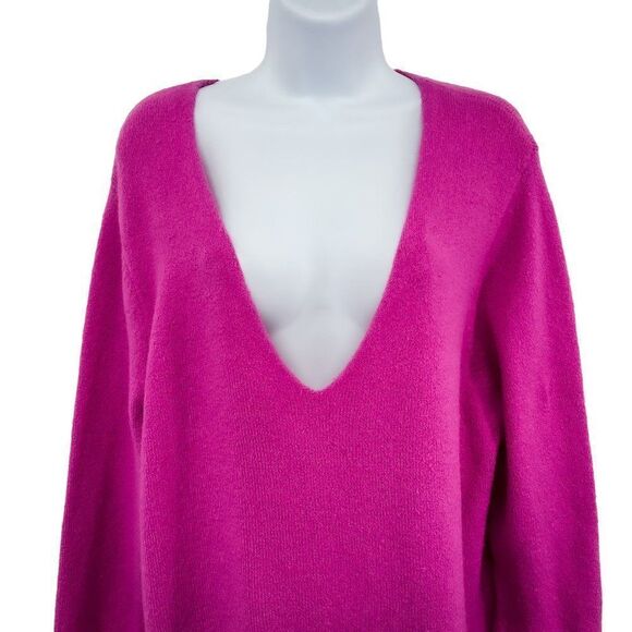 Something Navy Wool V-Neck Long Sleeve Loose Fit Sweater Top Pink Small - Picture 6 of 9
